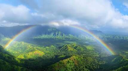 Lush valley with double rainbow