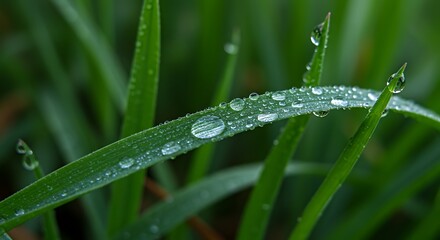 Close-up view of water droplets on a blade of grass