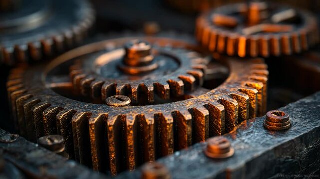 Industrial Rust Gear with Warm Lighting
