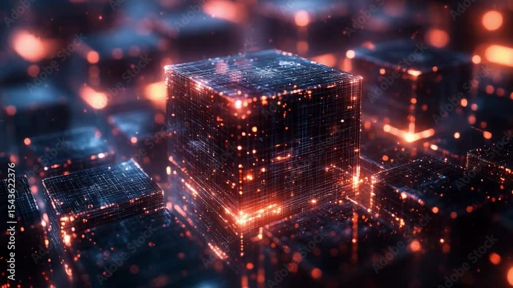 Poster Neon Data Cubes: Illuminated neon data cubes pulse with vibrant light, embodying the dynamic flow of information in a futuristic digital landscape.