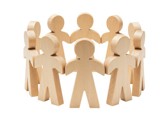 Isolated Circle of Wooden Figures Holding Hands
