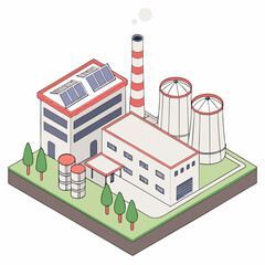 Isometric view of a carbon capture system converting carbon dioxide to oxygen with underground storage, promoting green industry and carbon neutrality.