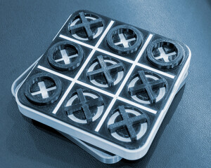 Toy Tic Tac Toe printed printed on 3D printer. Model toy black white colors created on 3D printer...