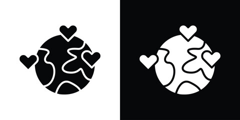 Earth love heart icon collection. line stroke icon. EPS 10
