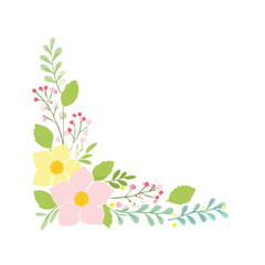 Pastel floral corner design spring flowers botanical illustration