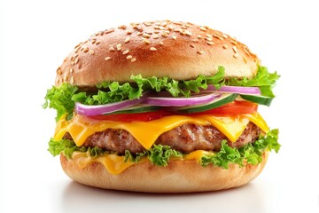 Delicious Hamburger with Cheese Lettuce Tomato and Onion