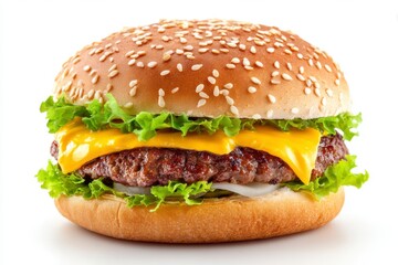 Delicious Cheeseburger with Lettuce and Sesame Bun