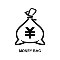 Money bag with yen icon. Money bag icon. Income growth. Business and finance. Dollar sign. Cash icon. Money icon. Cash back. Investment. Cartoon money bag. Bag of coins. Financial savings. 