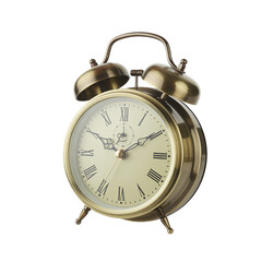 Vintage Alarm Clock with Roman Numerals Isolated on Transparent Background