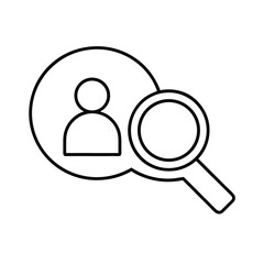 Recruitment and hiring concept illustrated by a line art icon of a person and magnifying glass