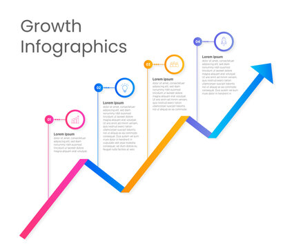 Vector infographic arrow template with 4 steps. Business growth concept. Can be used for web design, timeline, diagram, chart, graph, business presentation.