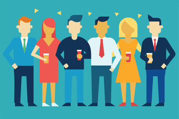 Corporate party scene with employees celebrating success  