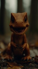 Cute dinosaur figurine in forest