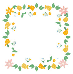 Spring floral frame pastel yellow pink flowers