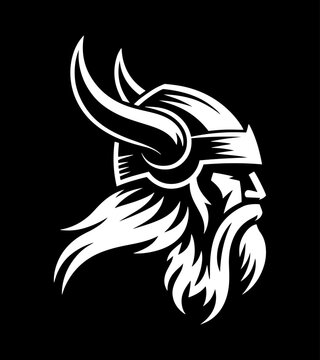 Viking Warrior Head Profile: Bold Black and White Illustration