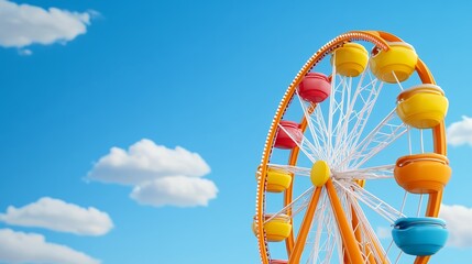 Colorful Ferris Wheel Against a Blue Sky with Clouds