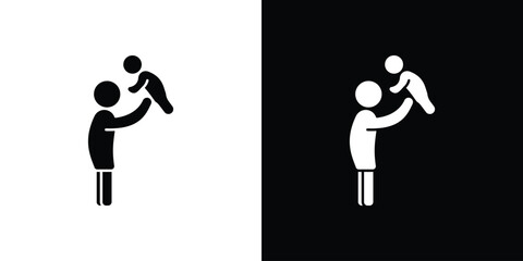 Father and son playing icon collection. line stroke icon. EPS 10