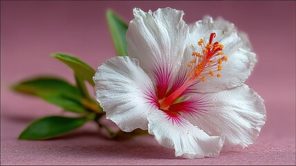 White flower on pink background, minimalist floral elegance and delicate beauty