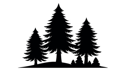 Silhouette vector of pine trees forest scene, perfect for camping, hiking, nature, adventure, wilderness, and outdoor design themes.