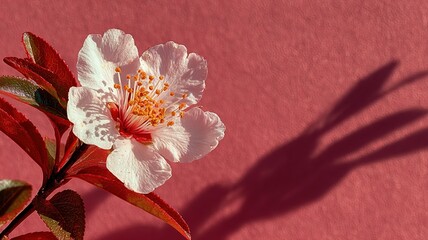 White flower on pink background, minimalist floral elegance and delicate beauty
