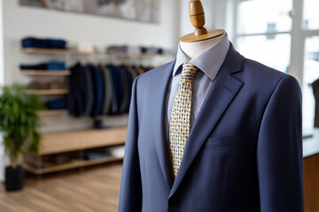 Elegant tailored suit on display in a modern retail boutique