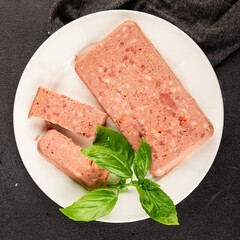 Pate meat peppers pork liver, pork meat riyet fresh delicious gourmet food background on the table...