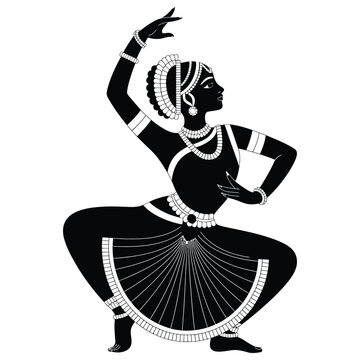 woman in Bharatanatyam Alapadma hand dance pose, a striking silhouette of an Indian dancer in a dynamic pose, perfect for showcasing the beauty and grace of Indian dance.