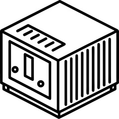 Voltage Stabilizer Unit with Display and Ports – Line Art Illustration