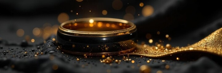 Glossy black and gold band, high-resolution detail, wallpaper, geometric