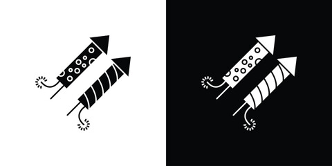 Fireworks rocket signs collection. line stroke icon. EPS 10