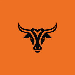 Modern Minimalist Bull Logo Design – Bold Black Branding on Orange Background