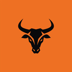 Modern Minimalist Bull Logo Design – Bold Black Branding on Orange Background