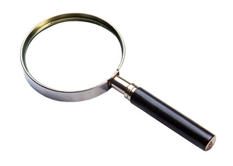 Silver Metal Framed Magnifying Glass with Dark Wood Handle Isolated on a transparent background magnifier