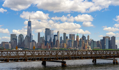 NYC skyline with skyscrapers. Panorama of Manhattan and Brooklyn. New York City skyline with Hudson...