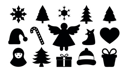 Collection of 15 Festive Winter Holiday Silhouettes Christmas Trees, Snowflakes, Angel, Fox, Gifts, and More Perfect for Seasonal Designs and Crafts