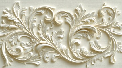Ornate, embossed floral design in cream