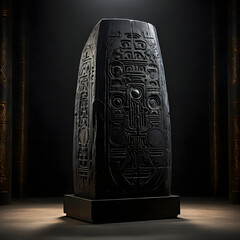 Ancient Glowing Monolith with Futuristic Circuit Engravings Isolated in Studio Light