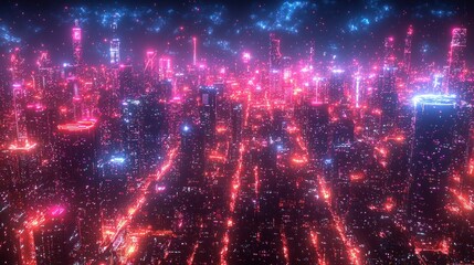 Fototapeta premium Cyberpunk city at night, vibrant neon lights, digital art