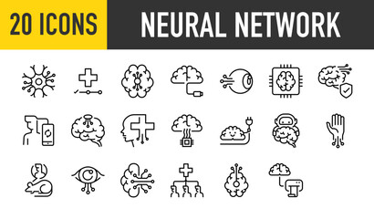 Set of 20 Neural network icons. such as Link, Method, Cpu, Network, Connection, Medical, Technology, Mouse, Digital, illustration.	
