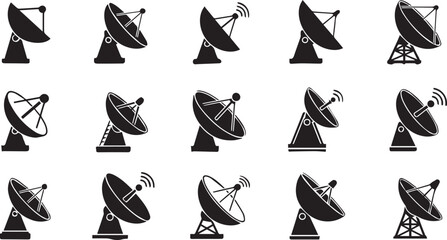 Fototapeta premium Satellite Dish Icons Set: Communication & Broadcasting Antennas 