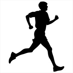 Vector silhouette of running man in athletic pose on white background