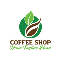 Logo design with a coffee bean shaped like a green leaf, representing organic coffee, eco-friendly vibe, clean style Logo Design Vector Illustration