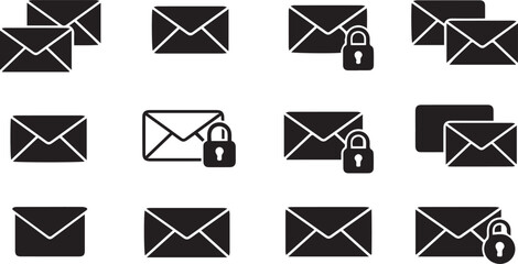 Email and Secure Mail Icons: Digital Communication & Privacy Black & White Envelope Secure Messaging & Confidential Mail