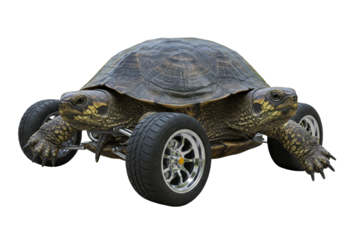 Isolated Bizarre Two-Headed Turtle with Wheels Transformation