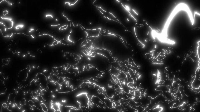Abstract animated contour topographic map. Moving waves on black background. Looped technological animation 4K.