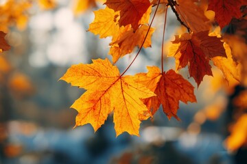Autumn Maple Leaf on a Tree Branch