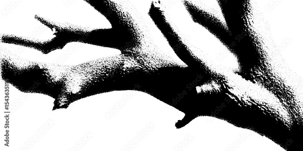Poster fractal tree branch in high contrast black and white for design and art