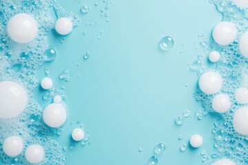 Obraz premium Blue and White Soap Foam Bubbles Abstract Cleaning Texture Background