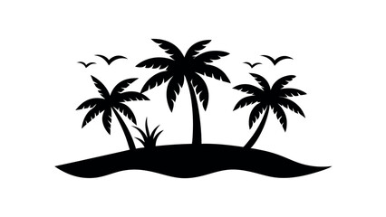 Silhouette of Tropical Palm Trees on a Small Island Paradise A Simple, Elegant Vector Illustration