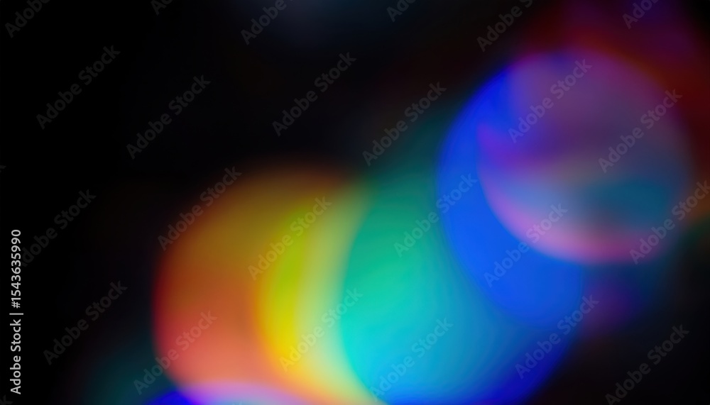 Sticker vibrant abstract bokeh with multicolor light orbs on dark background for web design, digital wallpap
